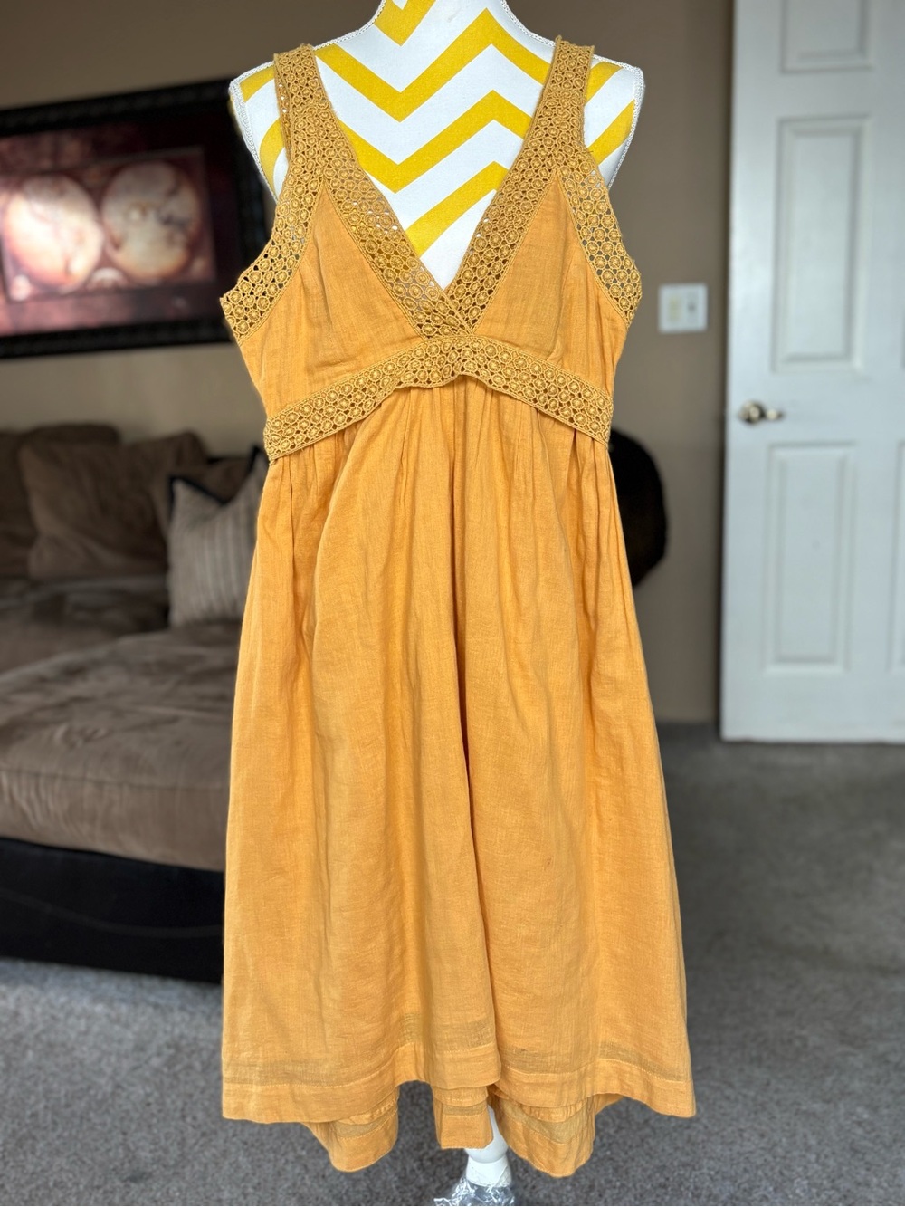 H&M Mustard Lace-Trim Midi Dress